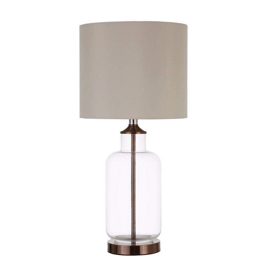 Glass Jar Shaped Metal Table Lamp, Bronze And Clear-Coaster