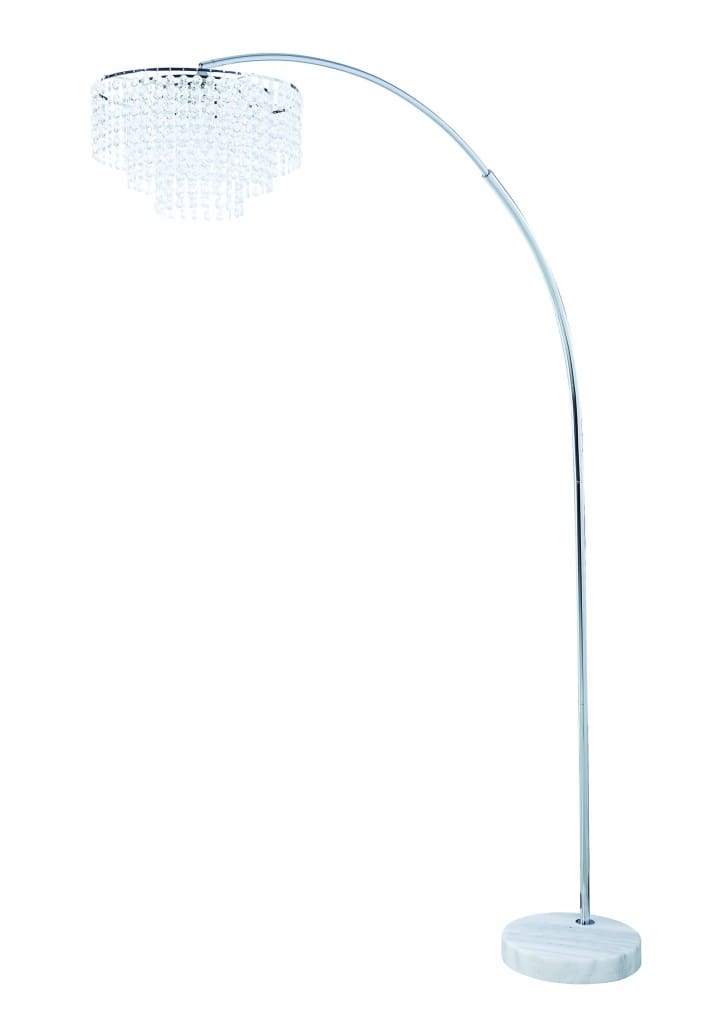 Crystal Accented Tiered Metal Floor Lamp with Marble Base, Silver and White - 920065
