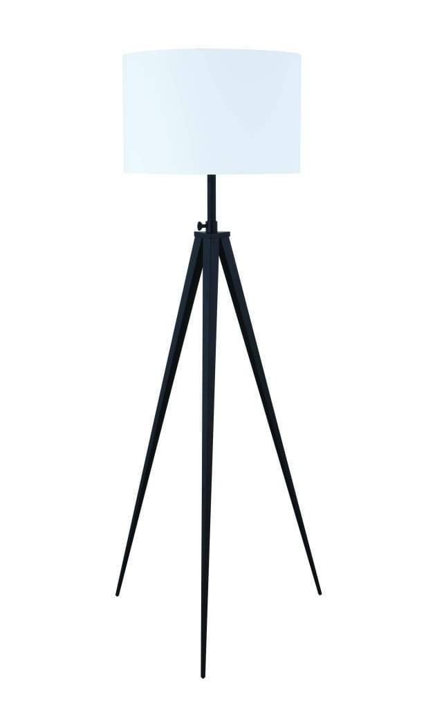 Height Adjustable Metal Tripod Floor Lamp with Fabric Shade, White and Black - 920074