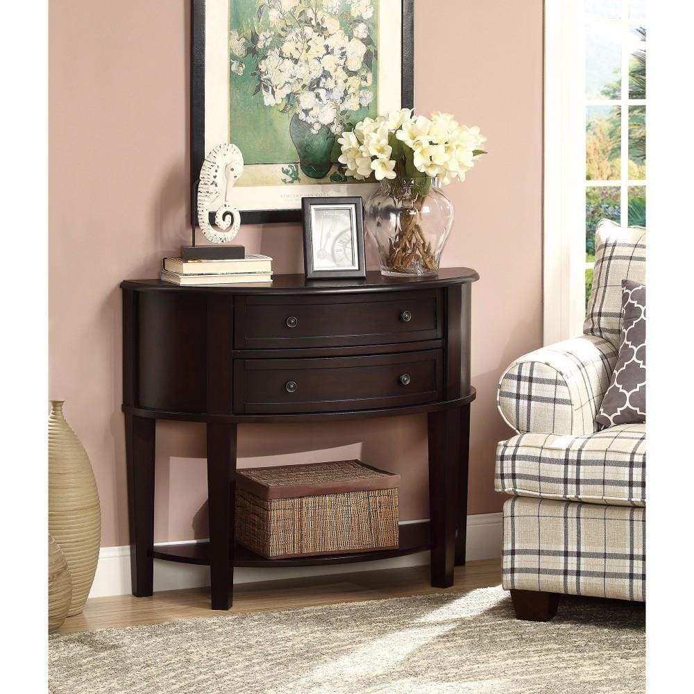 Demilune Wooden Console Table With 2 Drawers, Brown By Coaster