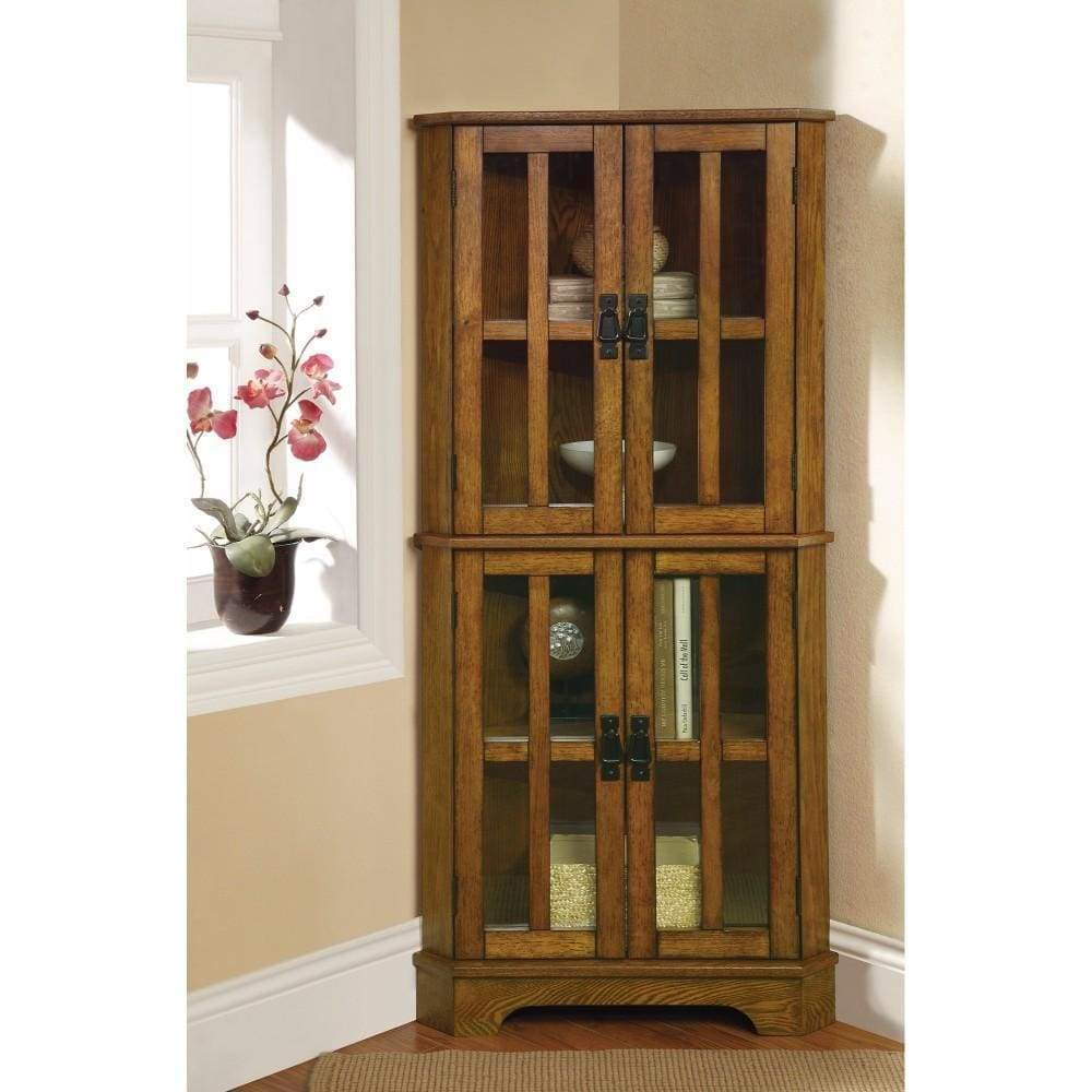 Corner Curio Cabinet With Windowpane-Style Door Fronts, Brown By Coaster