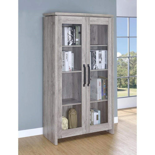 Spacious Wooden Curio Cabinet With Two Glass Doors,  Gray By Coaster