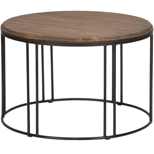 Coffee Table | Round Iron Frame | Wood Top | Brown Black