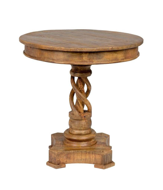 Wooden Round Table with Intricate Braided Pedestal Base, Brown - PL10421 By Casagear Home