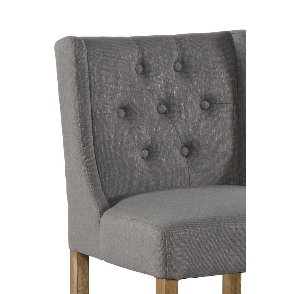 Wooden Barstool with Padded Seat Button Tufted Wing Back Set of 2 Gray and Brown By Casagear Home CLH-PL11503