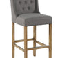 Wooden Barstool with Padded Seat, Button Tufted, Wing Back, Set of 2, Gray and Brown By Casagear Home