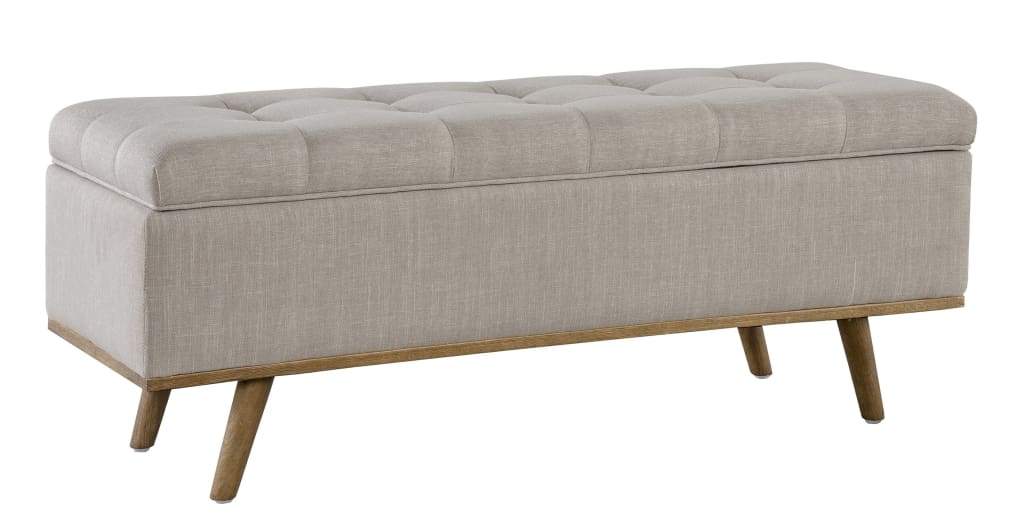 Fabric Upholstered Wooden Storage Bench with Tufting Details, Beige and Brown - PL12115 By Casagear Home