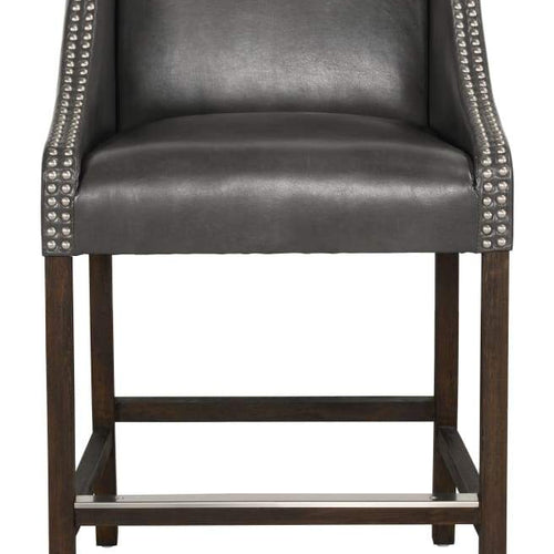 Counter Stool | Swooping Arms | Faux Leather | Nailhead | Gray Finish