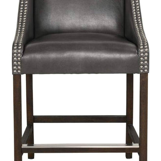 Counter Stool | Swooping Arms | Faux Leather | Nailhead | Gray Finish