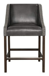Counter Stool | Swooping Arms | Faux Leather | Nailhead | Gray Finish
