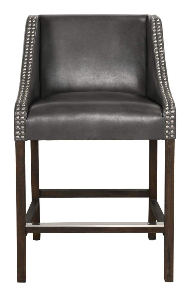 Counter Stool | Swooping Arms | Faux Leather | Nailhead | Gray Finish