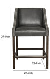 Wood and Leatherette Counter Height Stool with Swooping Arms and Nail Head Trim Gray- PL13963 CLH-PL13963