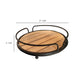 Round Tubular Metal Frame Tray with Plank Style Wooden Base Brown and Black By Casagear Home CTW-530050