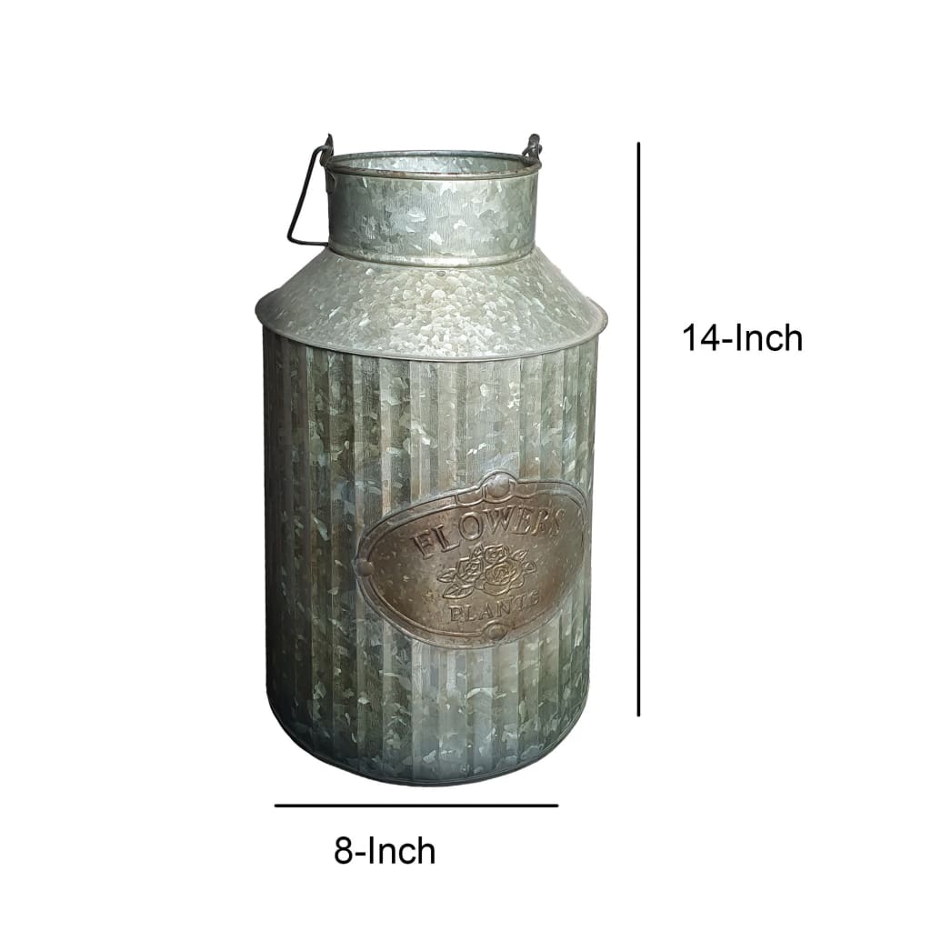 Decorative Flowers and Plants Metal Can with Handle Gray By Casagear Home CTW-770052