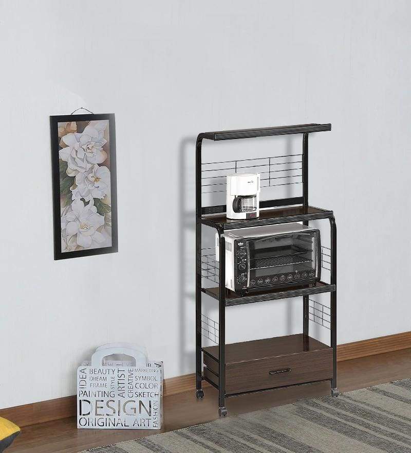 Wood And Metal Kitchen Cart On Casters Brown And Black By Crown Mark CWM-1304-BK