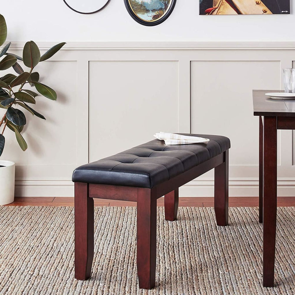 Bench | Leather Tufted Upholstery | Brown Black Finish