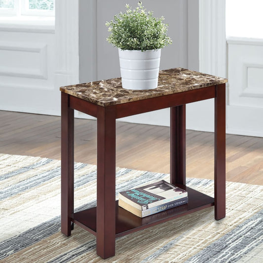 Chairside Table With Marble Top, Brown By Casagear Home