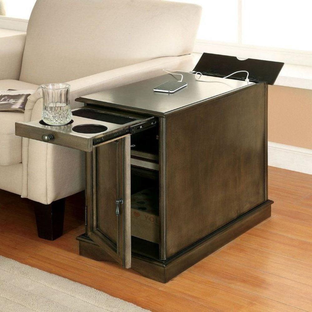 Side Table | 1 Cabinet | Power Hub | Tray Top | Brown