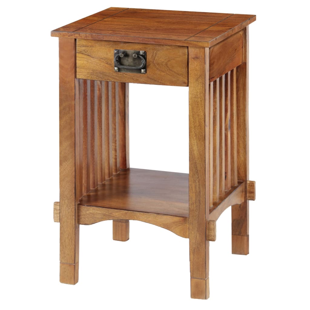 Mango Wood Telephone Stand with Slatted Side Panels Brown By The Urban Port FOA-CM-AC209