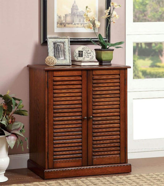 Double Door Solid Wood Shoe Cabinet with Blocked Panel Feet, Brown -CM-AC213A By Casagear Home