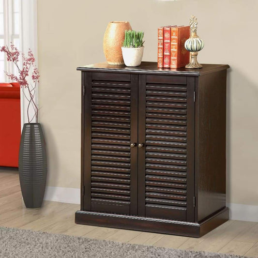 Shoe Cabinet | Double Door Solid Wood | Block Legs | Espresso Brown