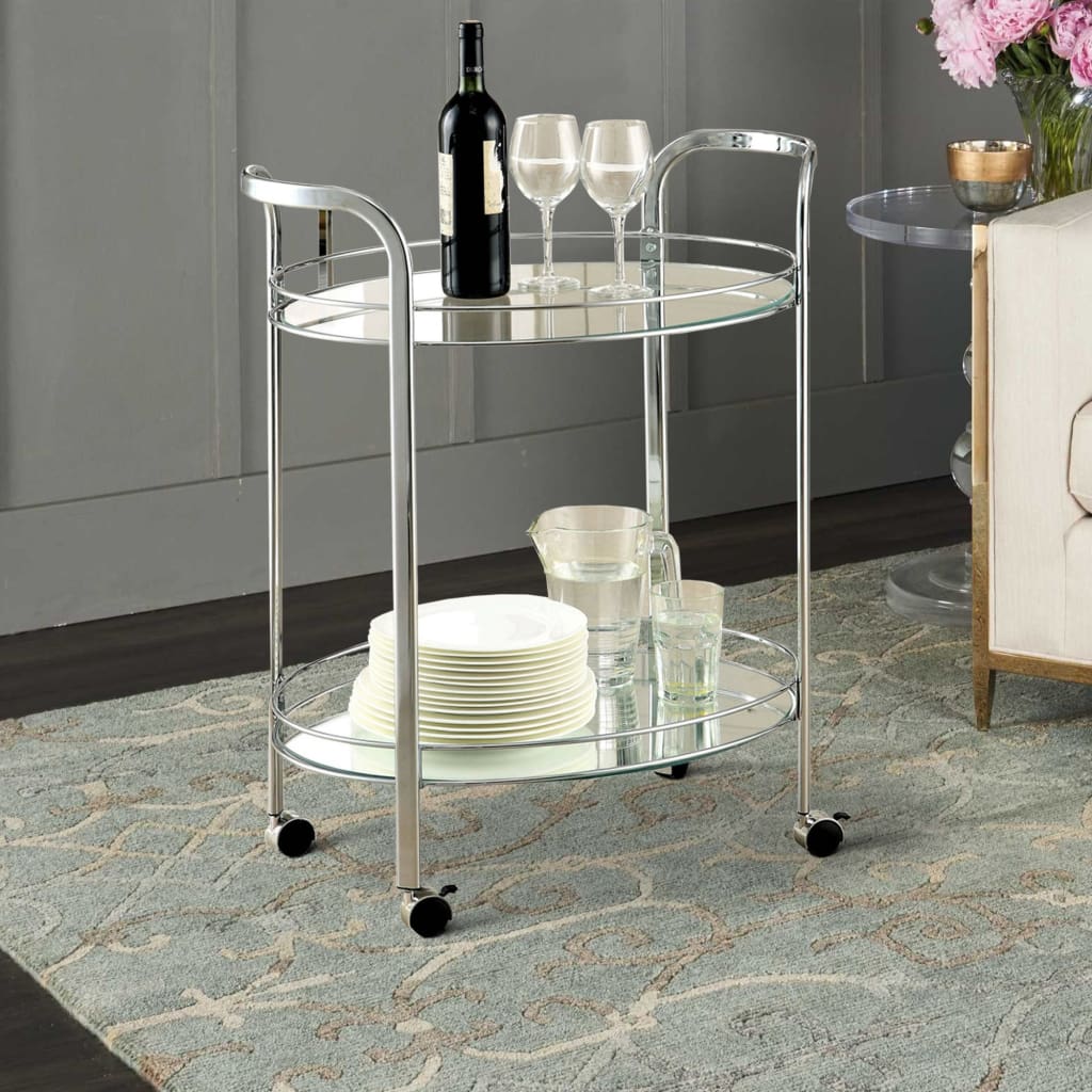 Loule Contemporary Serving Cart In Chrome Finish By Casagear Home