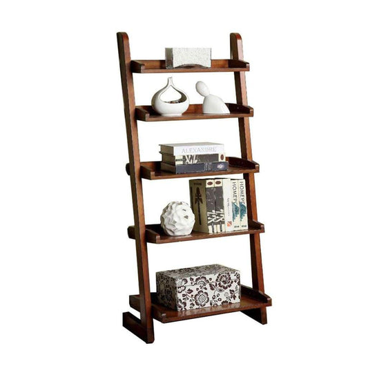 Ladder Shelf | Transitional 5 Tier | Sled Base | Brown Finish