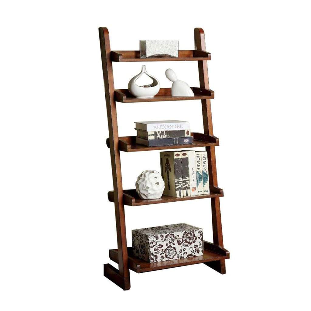 Ladder Shelf | Transitional 5 Tier | Sled Base | Brown Finish