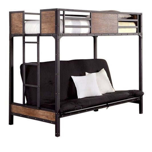 Wooden & Metal Twin Futon Base Bunk Bed, Black By Casagear Home