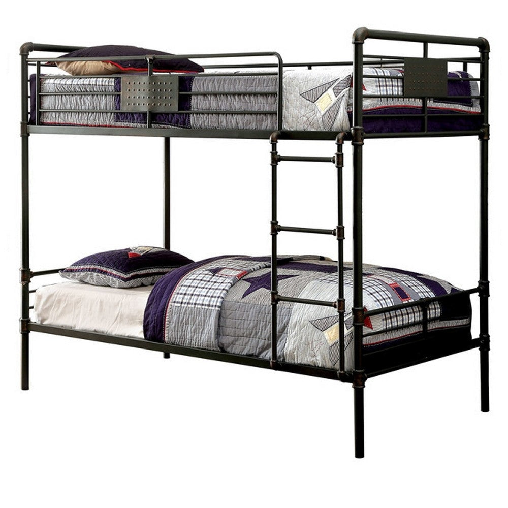 Bunk Bed | Industrial Metal Frame | Twin Size | Black Finish