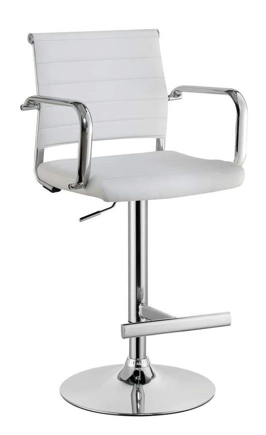 Modern Leatherette Padded Metal Bar Stool With Arms, White & Silver By Casagear Home