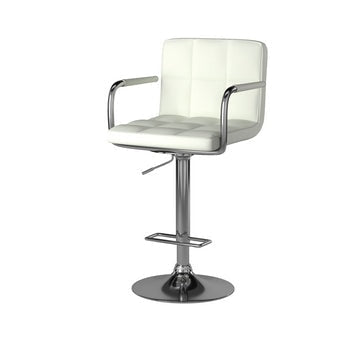 26 Inch Modern Swivel Bar Chair, White Faux Leather, Chrome Base By Casagear Home