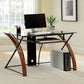 Glass Top Computer Desk with Z Shaped Metal Legs, Brown and Black By Casagear Home