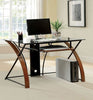 Glass Top Computer Desk with Z Shaped Metal Legs, Brown and Black By Casagear Home