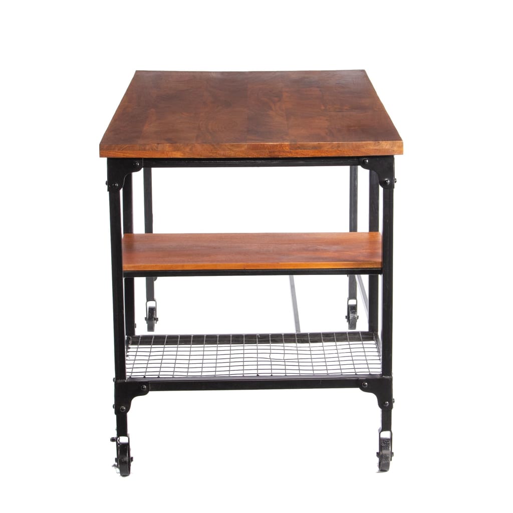 Industrial Style Wood and Metal Desk with Two Bottom Shelves Brown and Black By Benzara FOA-CM-DK6276