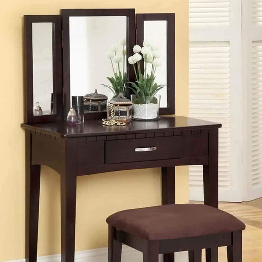 Simply Awesome Transitional Vanity Table With A Stool, Espresso Finish By Casagear Home