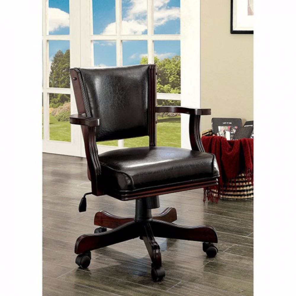 Leatherette Arm Chair with Swivel and Adjustable Height Mechanism, Brown By Casagear Home
