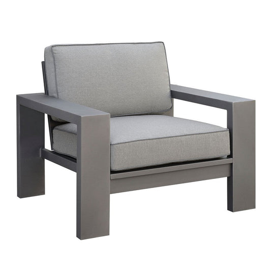 Aluminum Frame Patio Arm Chair With Padded Fabric Seating, Gray, Set of two By Casagear Home