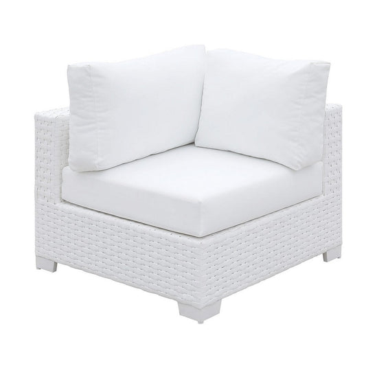 Faux Polyester and Aluminum Corner Chair with Padded Seat Cushion, White By Casagear Home