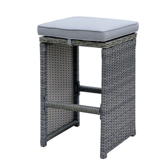 6 Piece Patio Bar Stool In Aluminum Wicker Frame And Padded Fabric Seat, Gray By Casagear Home