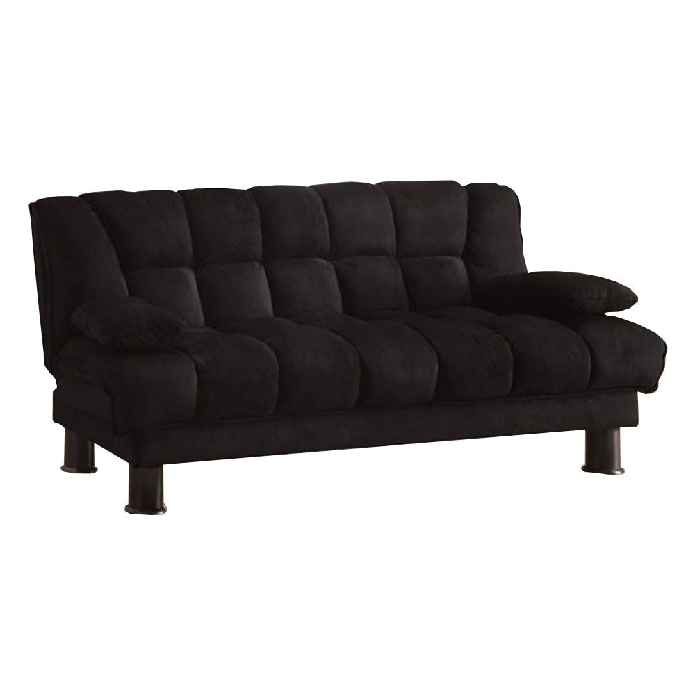 Microfiber  Sofa Futon With Under Seat Storage, Black By Casagear Home