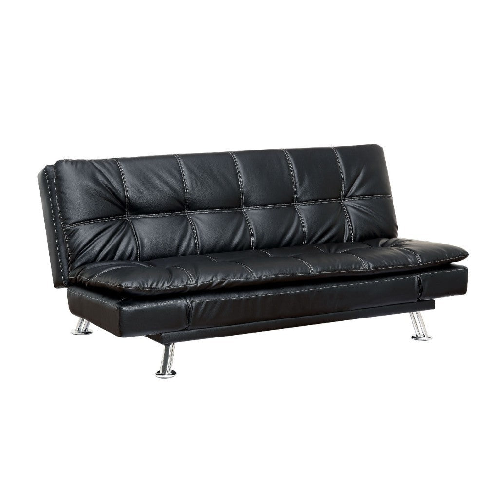 Leatherette Upholstered Contemporary Futon Sofa With Tufted Design, Black By Casagear Home