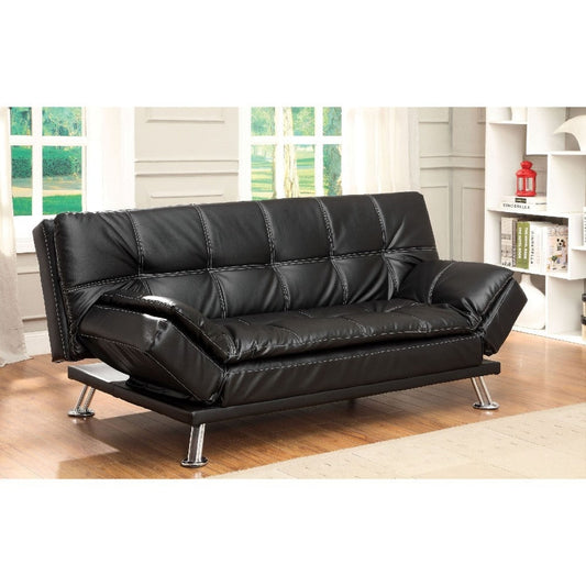 Leatherette Upholstered Contemporary Futon Sofa With Tufted Design, Black By Casagear Home