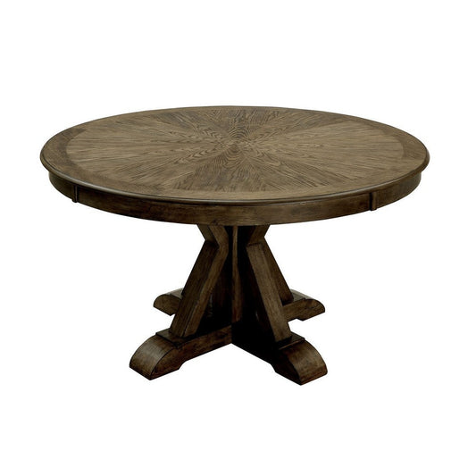 Round Solid Wood Dining Table with Pedestal Base, Light Oak Brown By Casagear Home