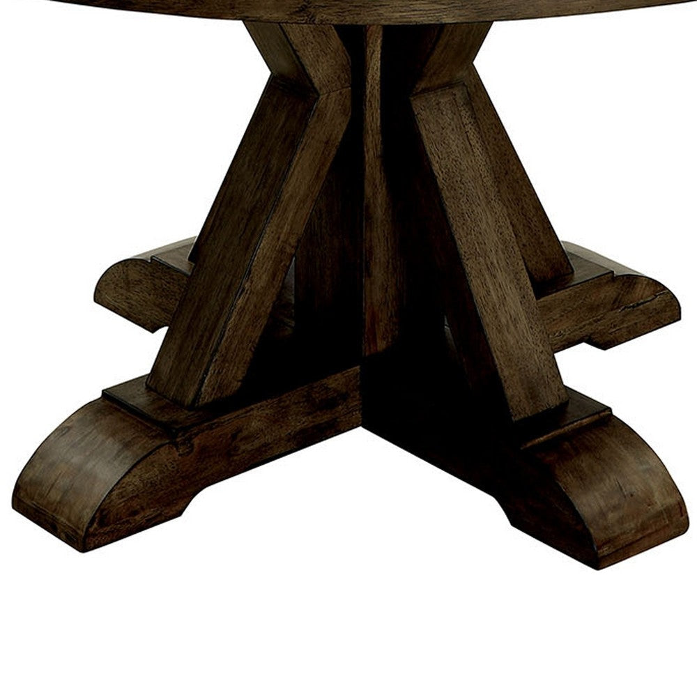 Round Solid Wood Dining Table with Pedestal Base Light Oak Brown By Casagear Home FOA-CM3014RT