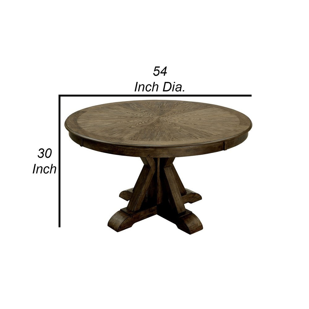 Round Solid Wood Dining Table with Pedestal Base Light Oak Brown By Casagear Home FOA-CM3014RT