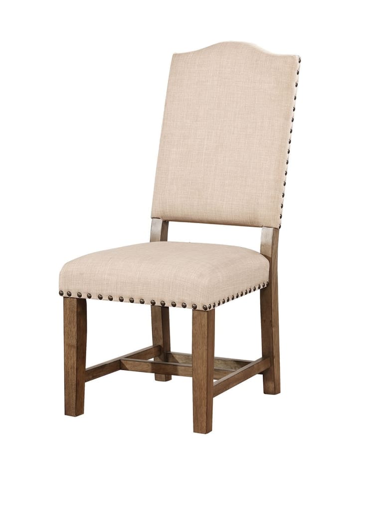 Side Chair Set of 2 | Upholstered Fabric | Beige Brown Wood