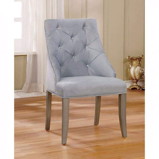 23 Inch Flannelette Dining Side Chair, Button Tufted, Set of 2, Gray By Casagear Home
