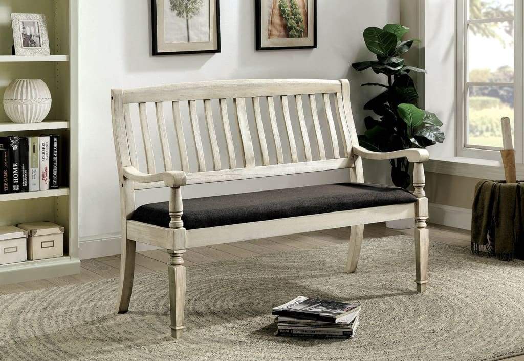 Vintage Rustic Style Wooden Loveseat Bench With Padded Seat, Off-White By Casagear Home