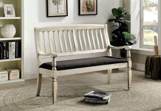 Vintage Rustic Style Wooden Loveseat Bench With Padded Seat, Off-White By Casagear Home